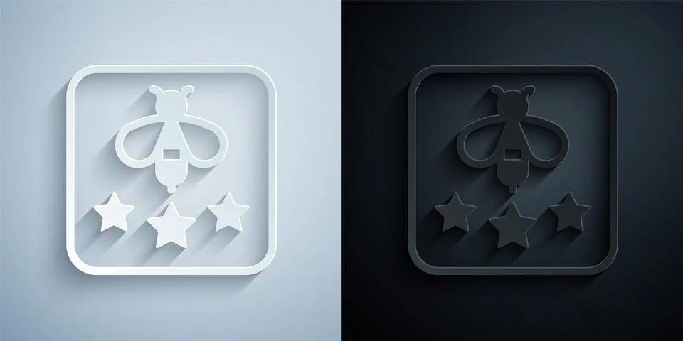 Paper cut Type of bee icon isolated on grey and black background. Sweet natural Stock Illustration