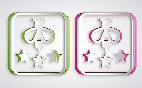 Paper cut Type of bee icon isolated on grey background. Sweet natural food. H Stock Illustration