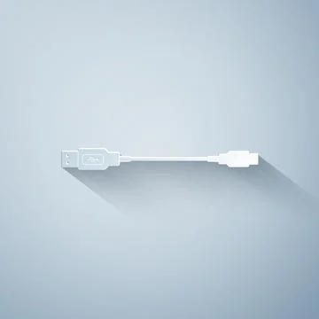 Paper cut USB Micro cables icon on grey background. Connectors and sockets for Stock Illustration