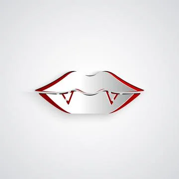 Paper cut Vampire teeth icon isolated on grey background. Happy Halloween party Stock Illustration