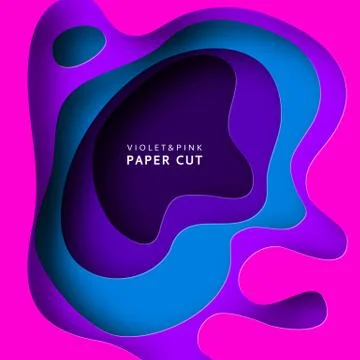 Paper cut vector background. Paper art is violet and blue colors. Square Stock Illustration