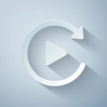 Paper cut Video play button like simple replay icon isolated on grey background Stockillustratie