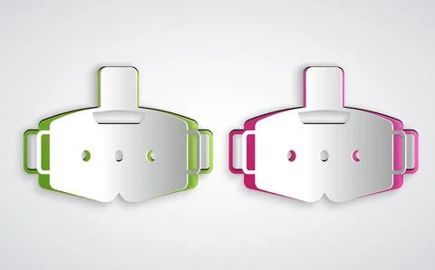 Paper cut Virtual reality glasses icon isolated on grey background. Stereoscopic Stock Illustration