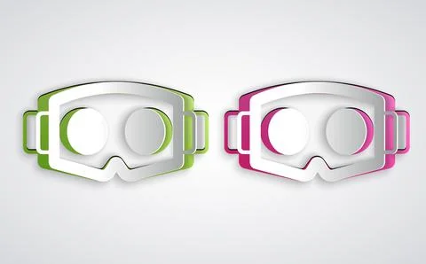 Paper cut Virtual reality glasses icon isolated on grey background. Stereoscopic Stock Illustration
