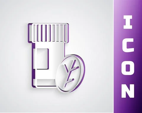 Paper cut Vitamin complex of pill capsule icon isolated on grey background Stock Illustration