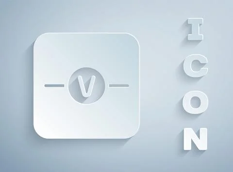 Paper cut Voltmeter electronic component icon isolated on grey background Illustrazione stock