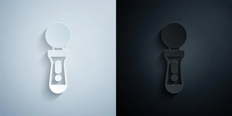 Paper cut VR controller game icon isolated on grey and black background. Virtual Stock Illustration