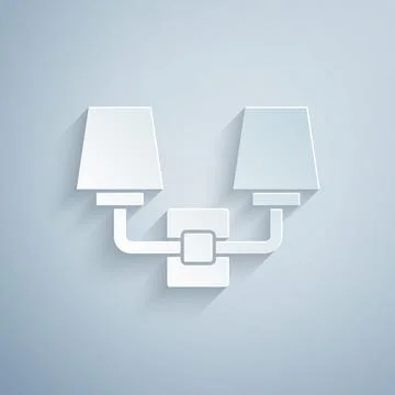 Paper cut Wall lamp or sconce icon isolated on grey background. Wall lamp light Stock Illustration