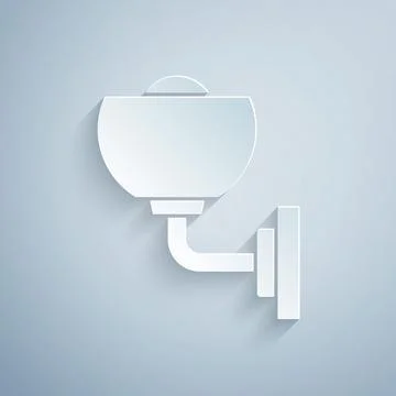 Paper cut Wall lamp or sconce icon isolated on grey background. Wall lamp light Stock Illustration