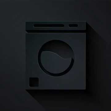 Paper cut Washer icon isolated on black background. Washing machine icon. Clo Illustrazione stock
