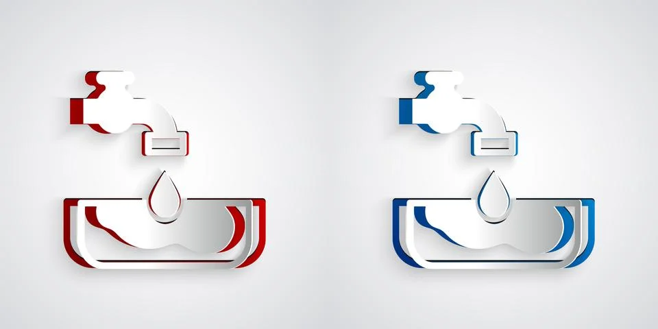 Paper cut Water problem icon isolated on grey background. Poor countries envi Illustrazione stock