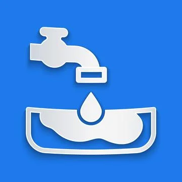 Paper cut Water problem icon isolated on blue background. Poor countries envi Stock Illustration