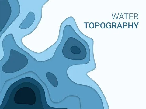 Paper cut, water river texture. Abstract topography papercut art, blue wave Stock Illustration