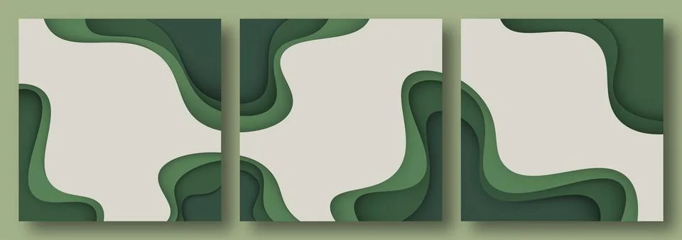 Paper cut waves abstract background. Paper art vector design set. Stock Illustration