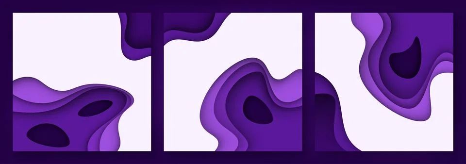 Paper cut waves abstract background. Paper art vector design set. Stock Illustration