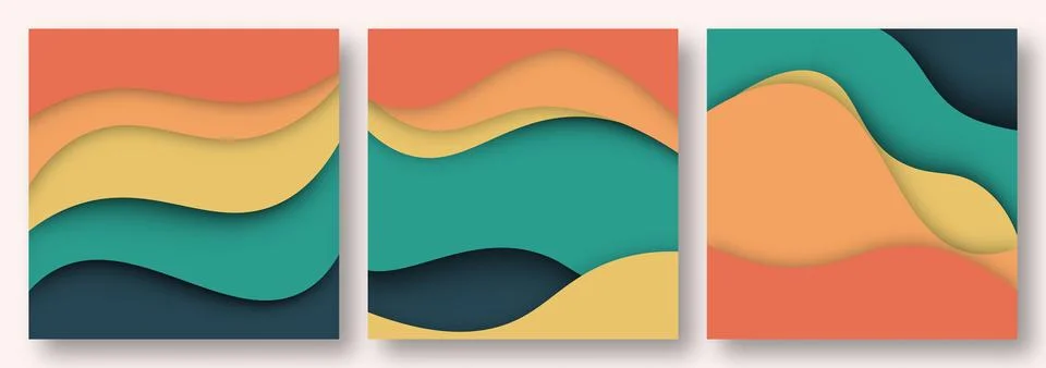 Paper cut waves abstract background. Paper art vector design set. Stock Illustration