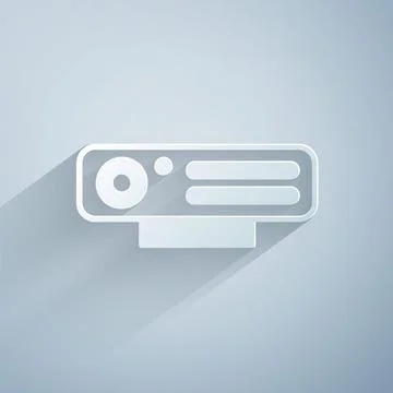 Paper cut Web camera icon isolated on grey background. Chat camera. Webcam icon 스톡 일러스트