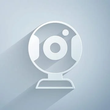 Paper cut Web camera icon isolated on grey background. Chat camera. Webcam icon Stock Illustration