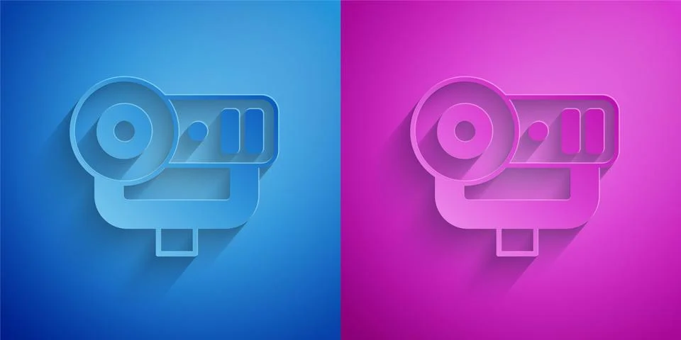 Paper cut Web camera icon isolated on blue and purple background. Chat camera 스톡 일러스트