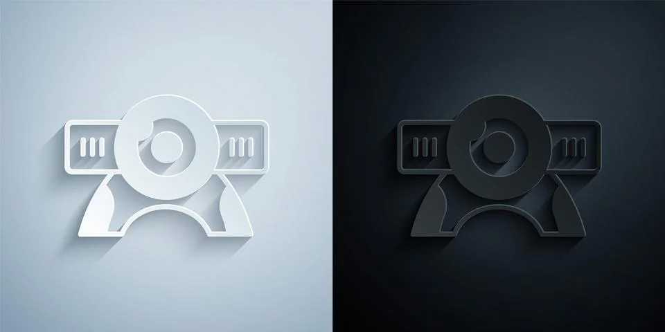 Paper cut Web camera icon isolated on grey and black background. Chat camera 스톡 일러스트