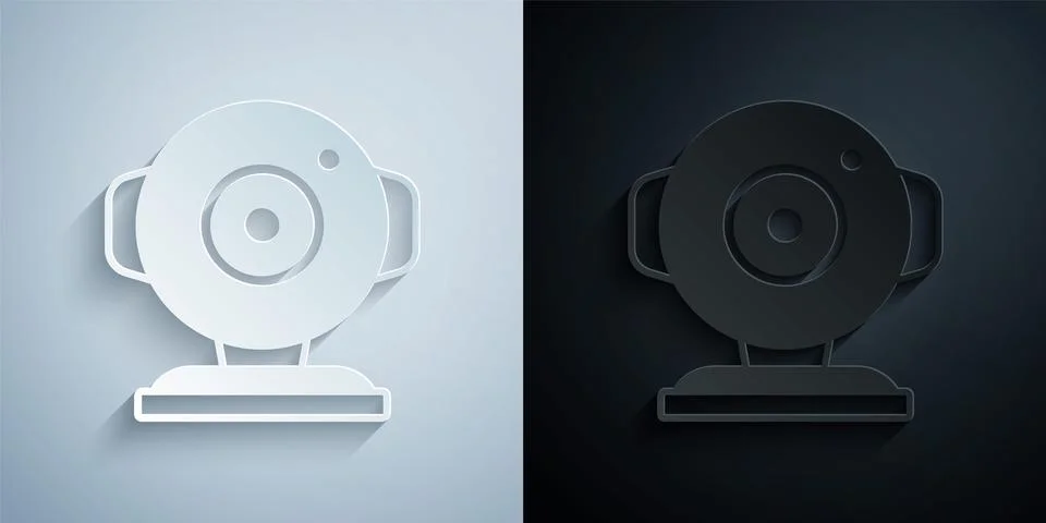 Paper cut Web camera icon isolated on grey and black background. Chat camera Stock Illustration
