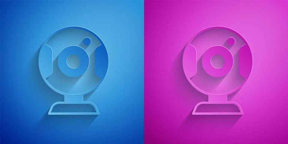 Paper cut Web camera icon isolated on blue and purple background. Chat came.. Stock Illustration