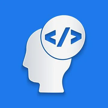 Paper cut Web design and front end development icon isolated on blue background Illustration