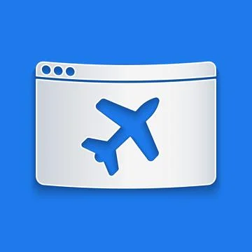 Paper cut Website template icon isolated on blue background. Internet Ilustración de archivo