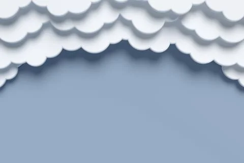 Paper cut white clouds on blue background. Illustrazione stock