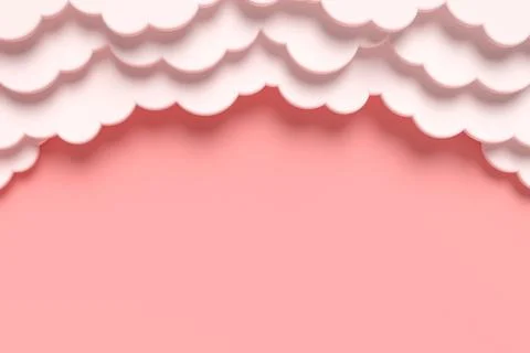Paper cut white clouds on pink background. Stock-Illustration