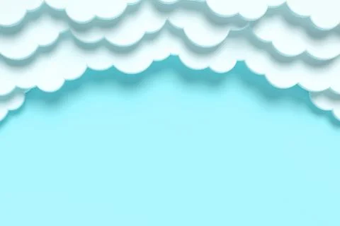 Paper cut white clouds on turquoise background. Illustrazione stock