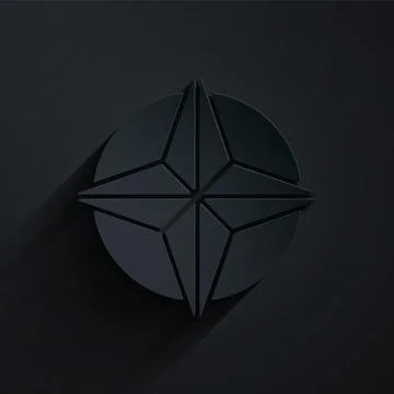 Paper cut Wind rose icon isolated on black background. Compass icon for trave Stock Illustration
