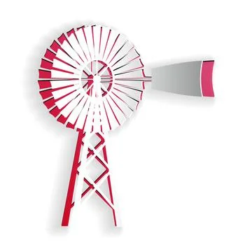 Paper cut Windmill icon isolated on white background. Paper art style. Vector 스톡 일러스트