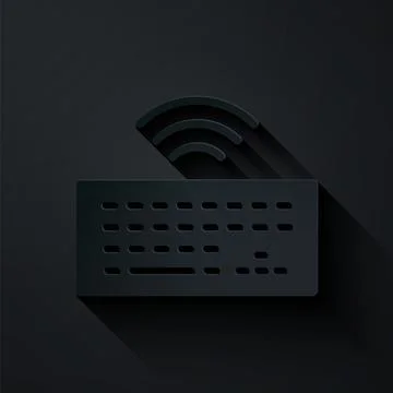 Paper cut Wireless computer keyboard icon isolated on black background. PC Stock Illustration