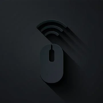 Paper cut Wireless computer mouse system icon isolated on black background イラスト素材