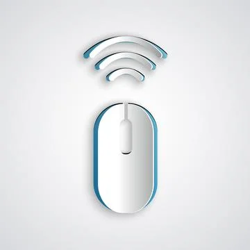 Paper cut Wireless computer mouse system icon isolated on grey background. .. イラスト素材