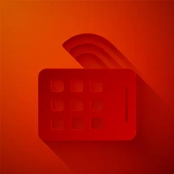 Paper cut Wireless tablet icon isolated on red background. Internet of thin.. Stock-Illustration