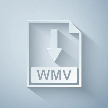 Paper cut WMV file document icon. Download WMV button icon isolated on grey Illustrazione stock
