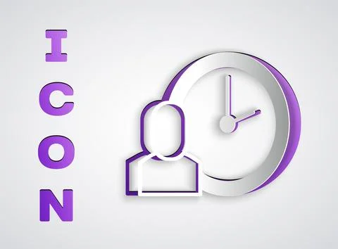Paper cut Work time icon isolated on grey background. Office worker. Workin.. 스톡 일러스트
