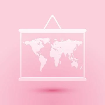 Paper cut World map on a school blackboard icon isolated on pink background イラスト素材