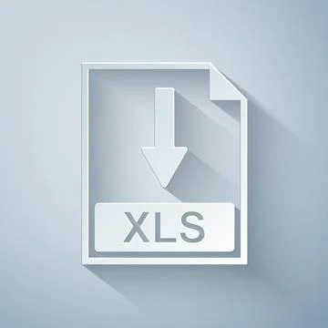 Paper cut XLS file document icon. Download XLS button icon isolated on grey Illustrazione stock