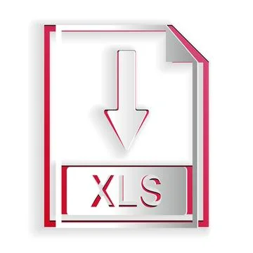 Paper cut XLS file document icon. Download XLS button icon isolated on white Stock Illustration