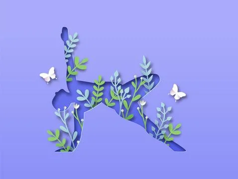 Paper cut yoga side plank pose nature leaf body Stock Illustration