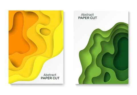 Paper cutout background. Paper abstract cut shapes, colourful curved layers with Stock Illustration