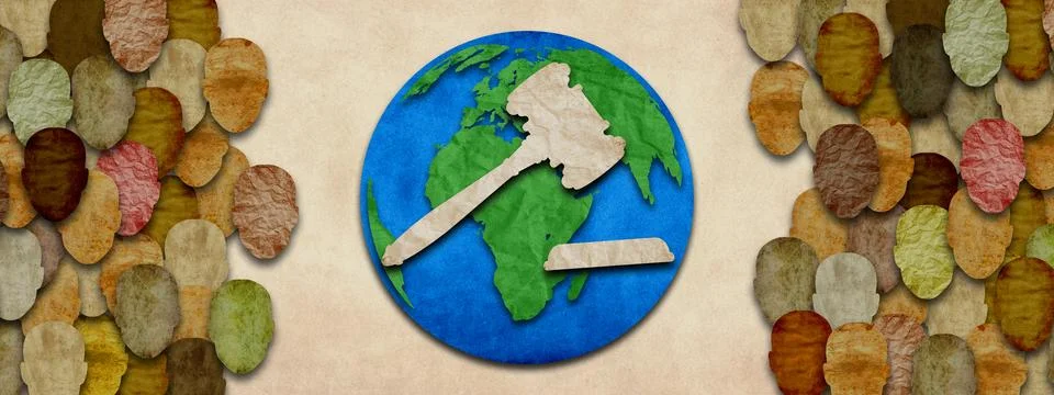 Paper cutout of globe. Creative concept of Law &amp; Order in world created by .. Stock Illustration