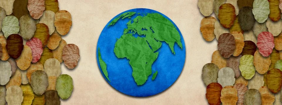 Paper cutout of globe. Creative concept of the world map created by old pap.. Stock Illustration