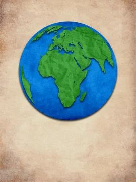 Paper cutout of globe. Creative concept of the world map created by old pap.. Stock Illustration