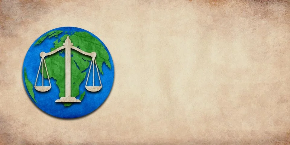 Paper cutout of globe. Creative concept of Law &amp; Order in world created by .. Stock Illustration
