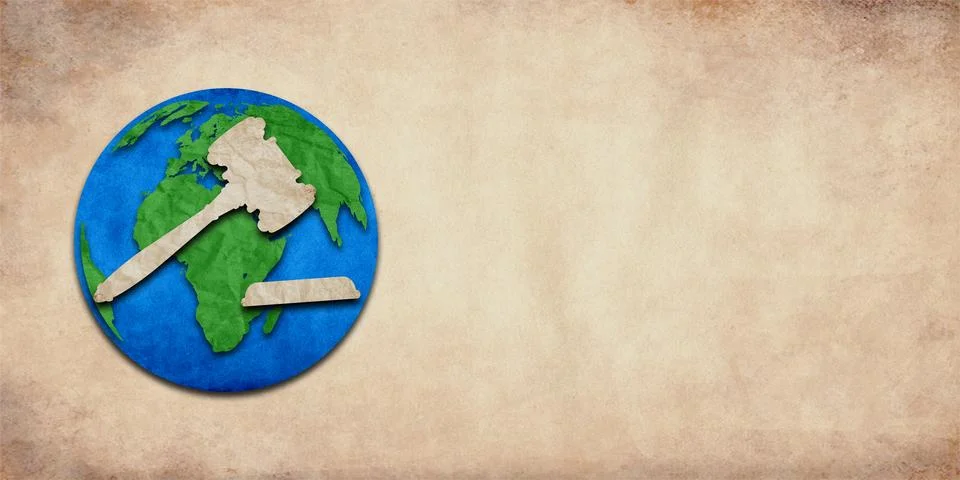 Paper cutout of globe. Creative concept of Law &amp; Order in world created by .. Stock Illustration