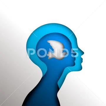 Paper cutout head with dove bird for mind freedom Stock Illustration